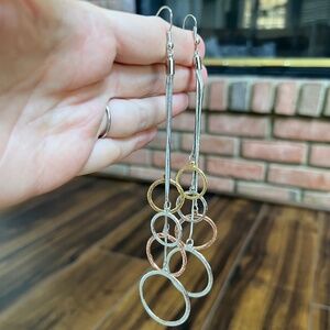 Super Long Tri-Color Multi-Open Circle Dangle Earrings